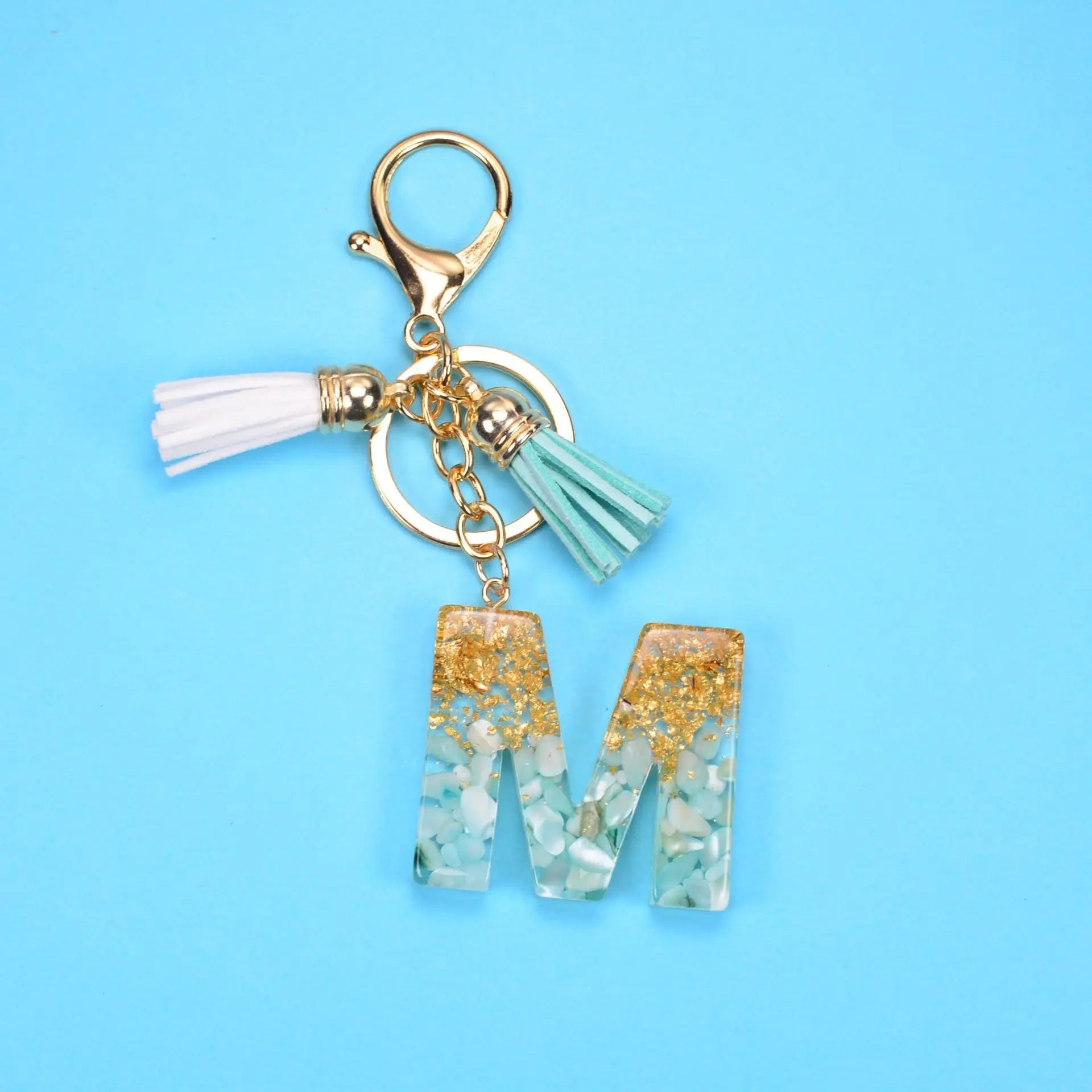 English Alphabet Keychain Tassel Pendant Stone Gold Foil Resin Key Charge Hub X