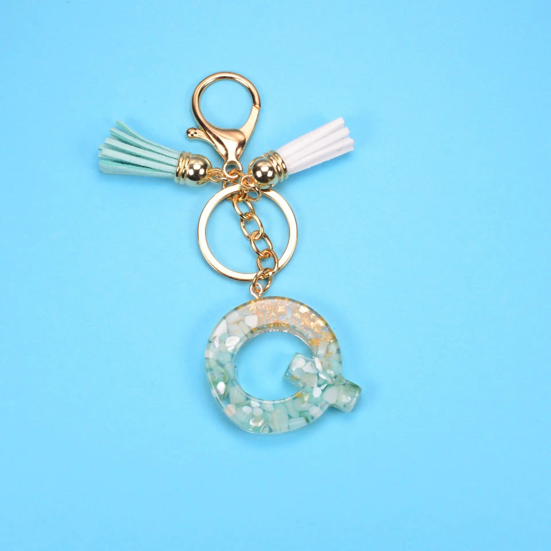 English Alphabet Keychain Tassel Pendant Stone Gold Foil Resin Key Charge Hub X