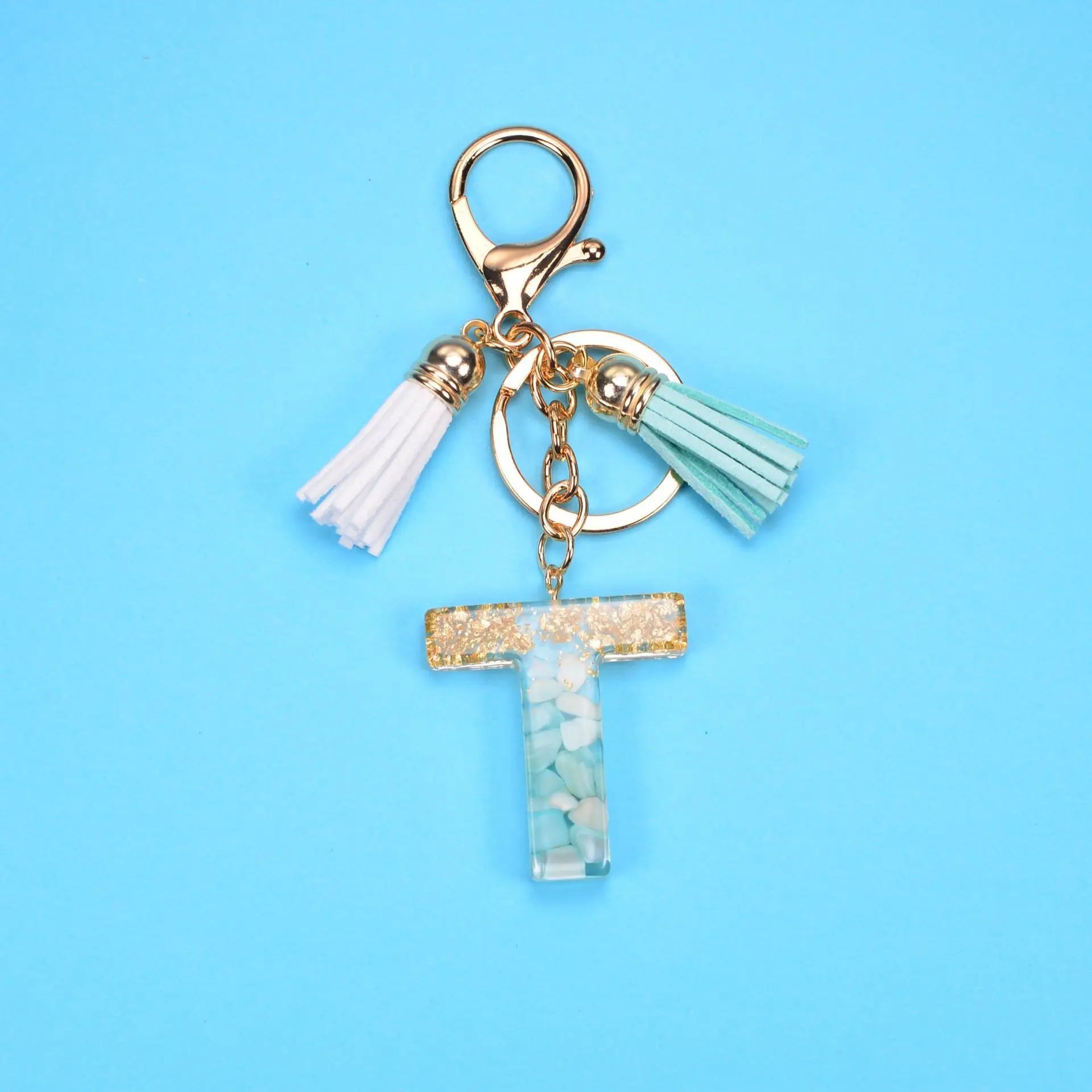English Alphabet Keychain Tassel Pendant Stone Gold Foil Resin Key Charge Hub X
