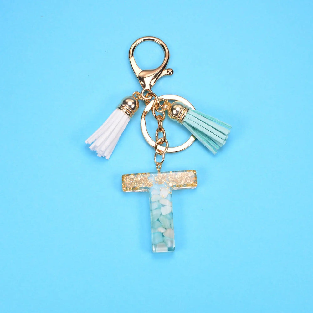 English Alphabet Keychain Tassel Pendant Stone Gold Foil Resin Key Charge Hub X