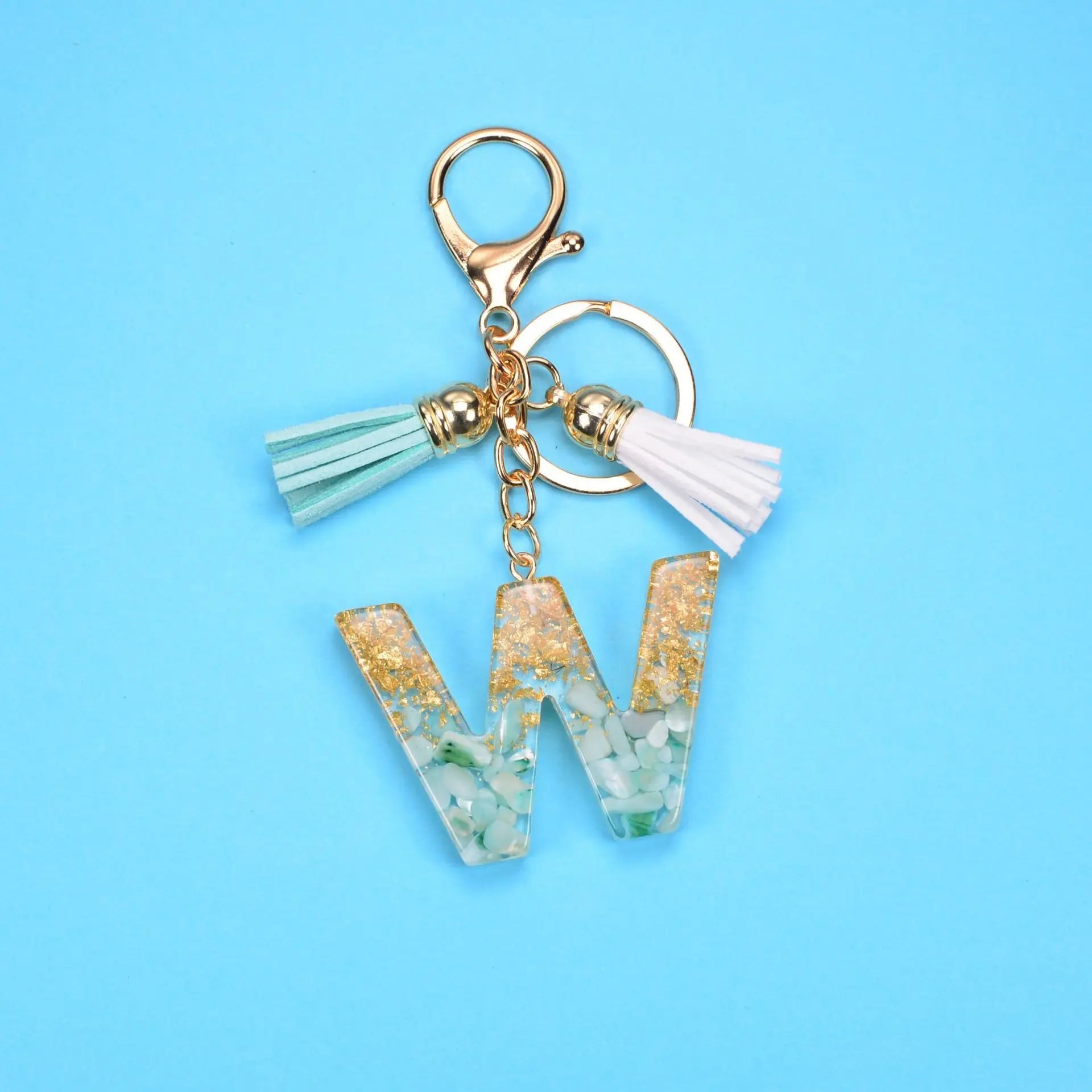 English Alphabet Keychain Tassel Pendant Stone Gold Foil Resin Key Charge Hub X