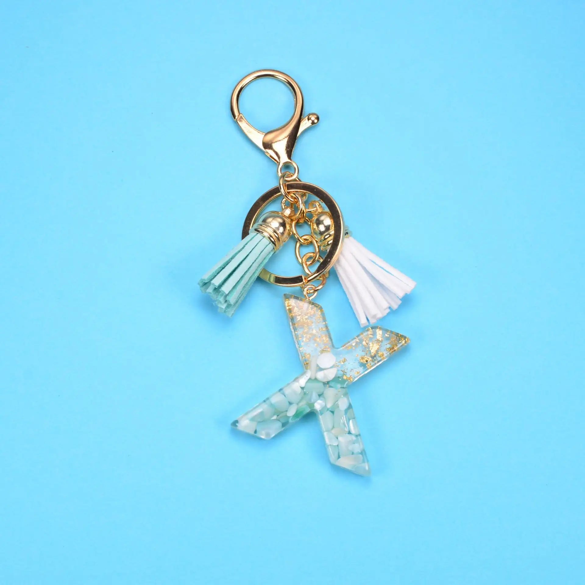 English Alphabet Keychain Tassel Pendant Stone Gold Foil Resin Key Charge Hub X