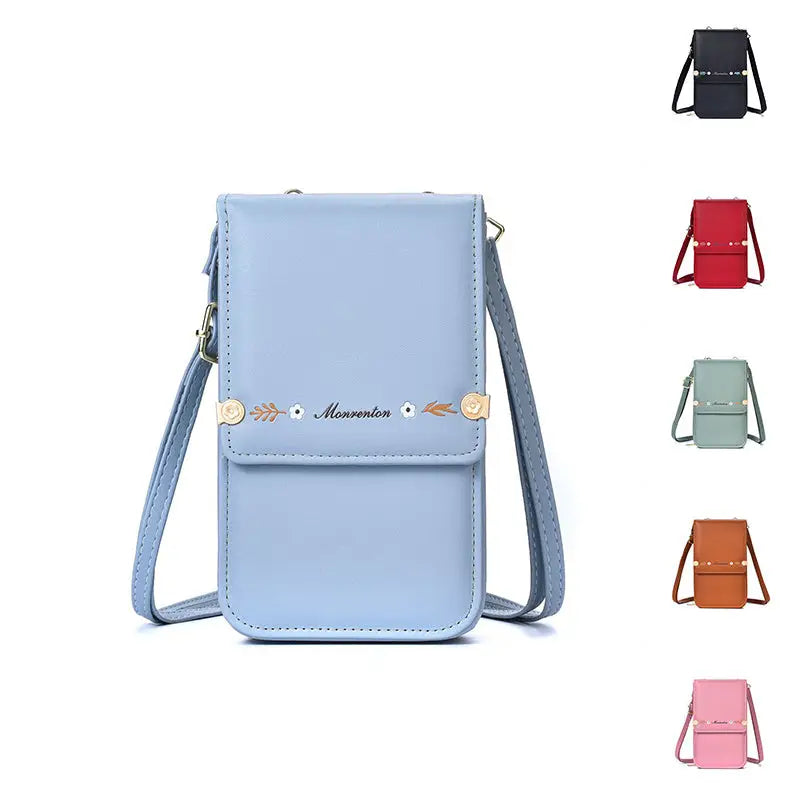 Flowers Embroidery Mobile Phone Bags For Women Ins Fashion Crossbody Shoulder Bag Ladies Long Wallet Charge Hub X