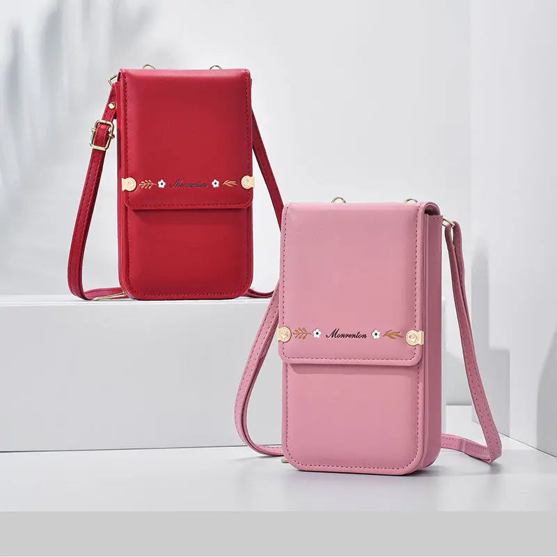 Flowers Embroidery Mobile Phone Bags For Women Ins Fashion Crossbody Shoulder Bag Ladies Long Wallet Charge Hub X