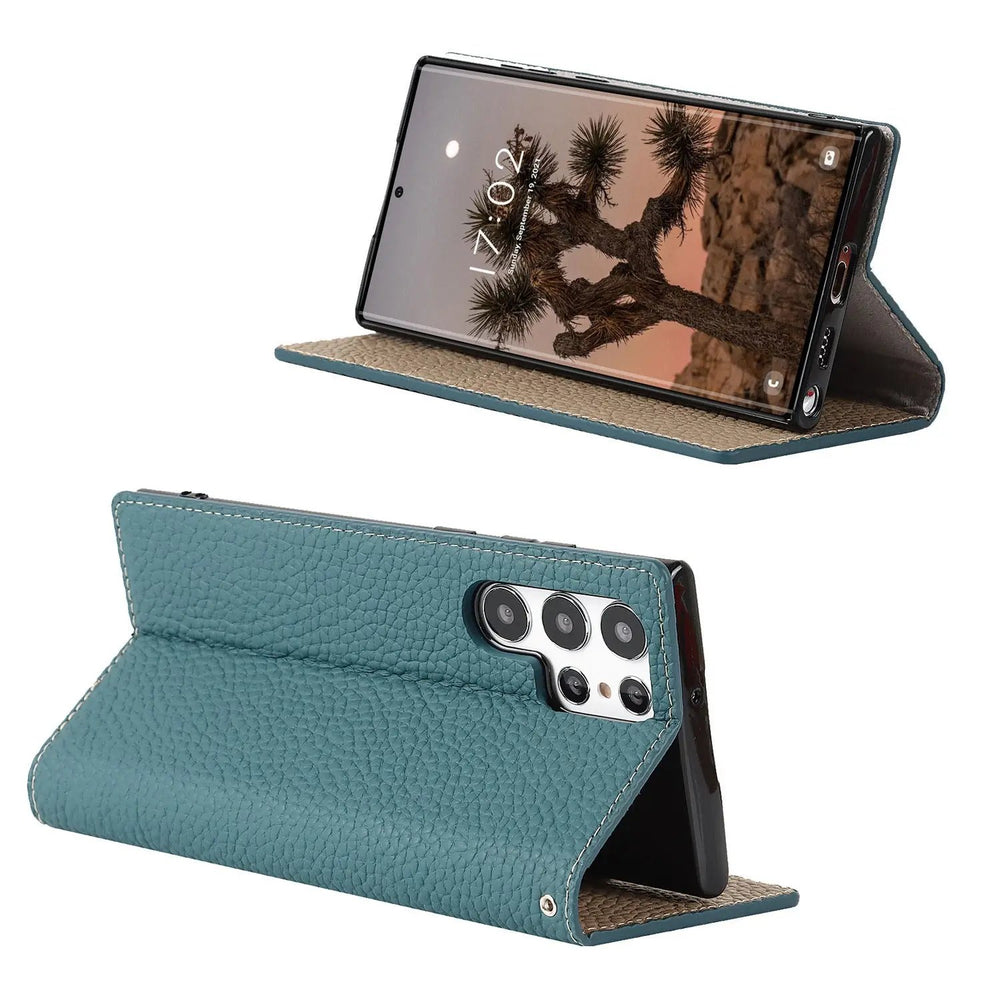 Galaxy S24 Ultra Case Litchi Leather Phone Case Charge Hub X