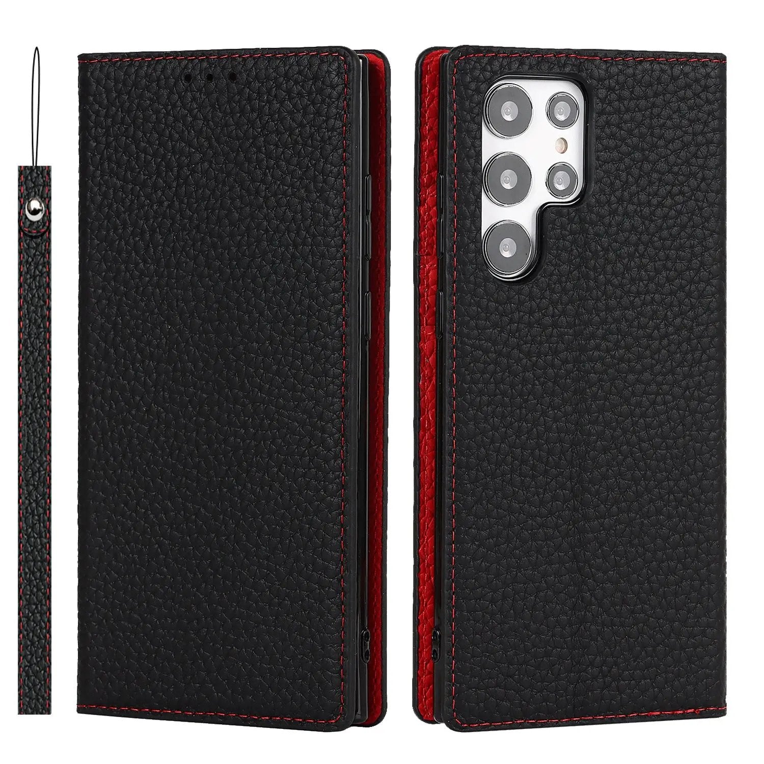 Galaxy S24 Ultra Case Litchi Leather Phone Case Charge Hub X