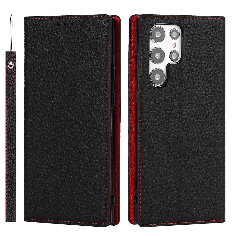 Galaxy S24 Ultra Case Litchi Leather Phone Case Charge Hub X