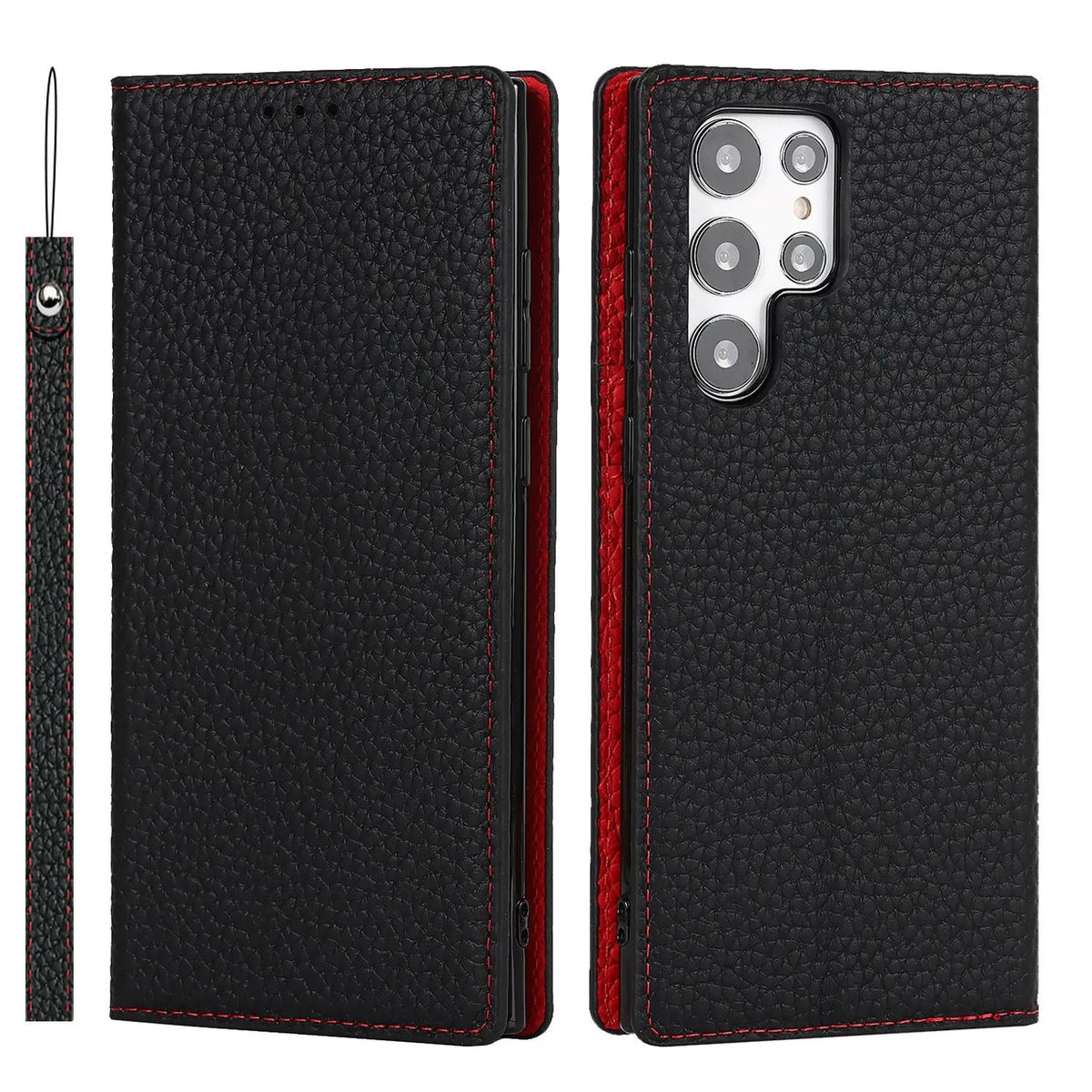 Galaxy S24 Ultra Case Litchi Leather Phone Case Charge Hub X