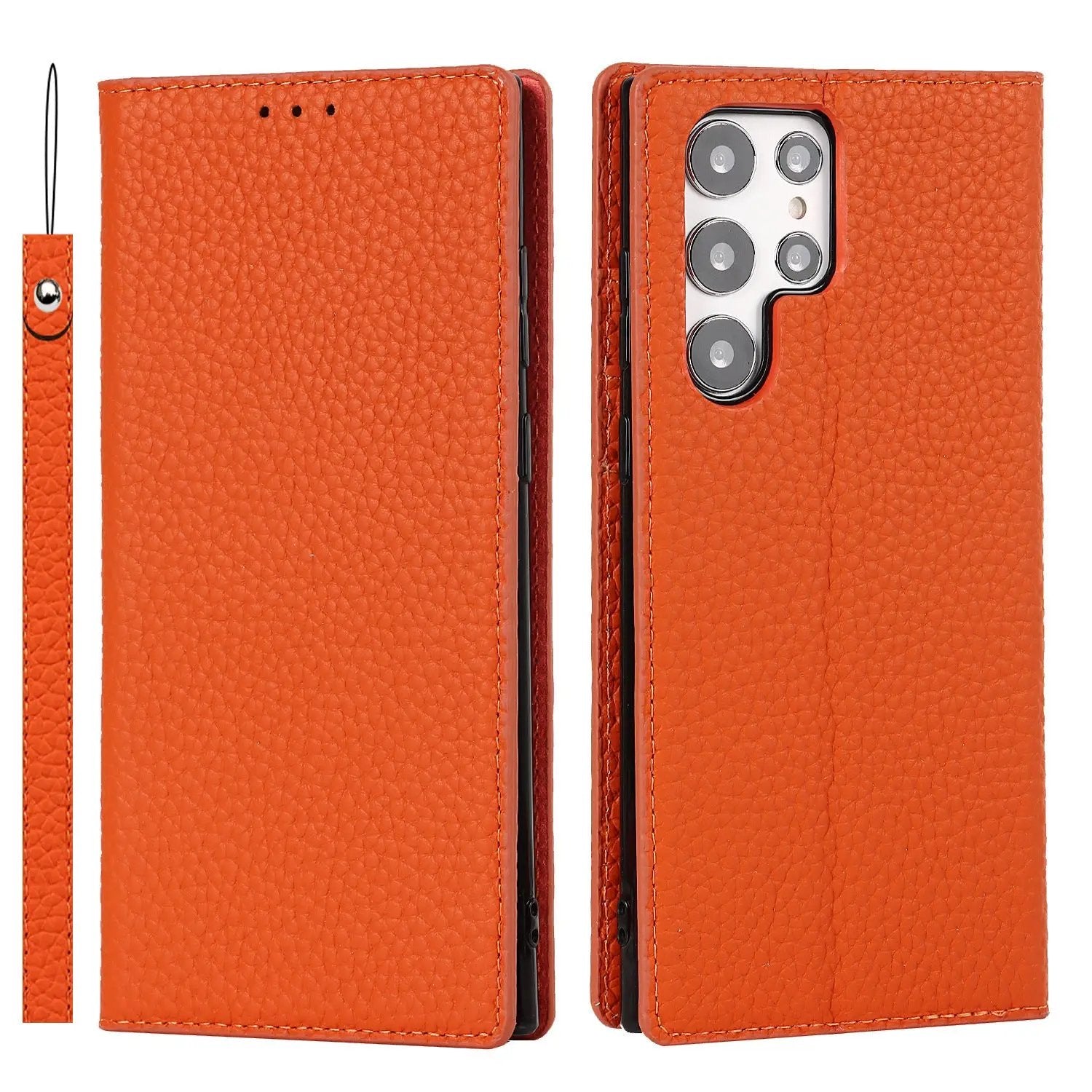 Galaxy S24 Ultra Case Litchi Leather Phone Case Charge Hub X