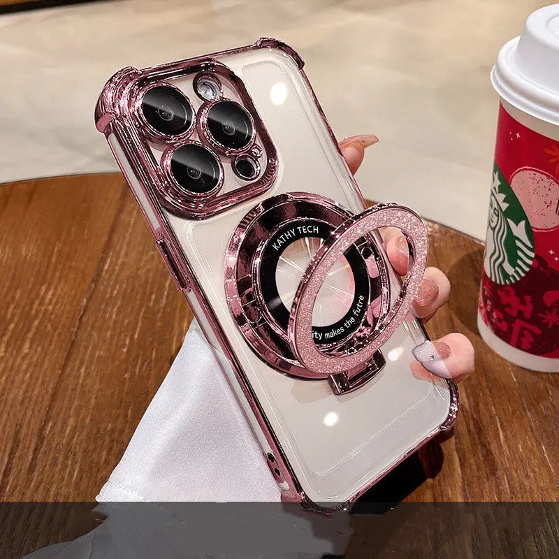 Glitter Folding Mirror Phone Case With Drop Resistant Charge Hub X