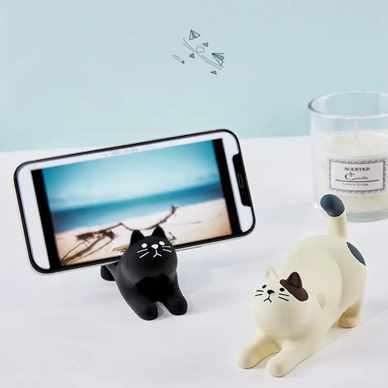 Grocery Cat Phone Holder Resin Craft Car Desktop Ornament Charge Hub X