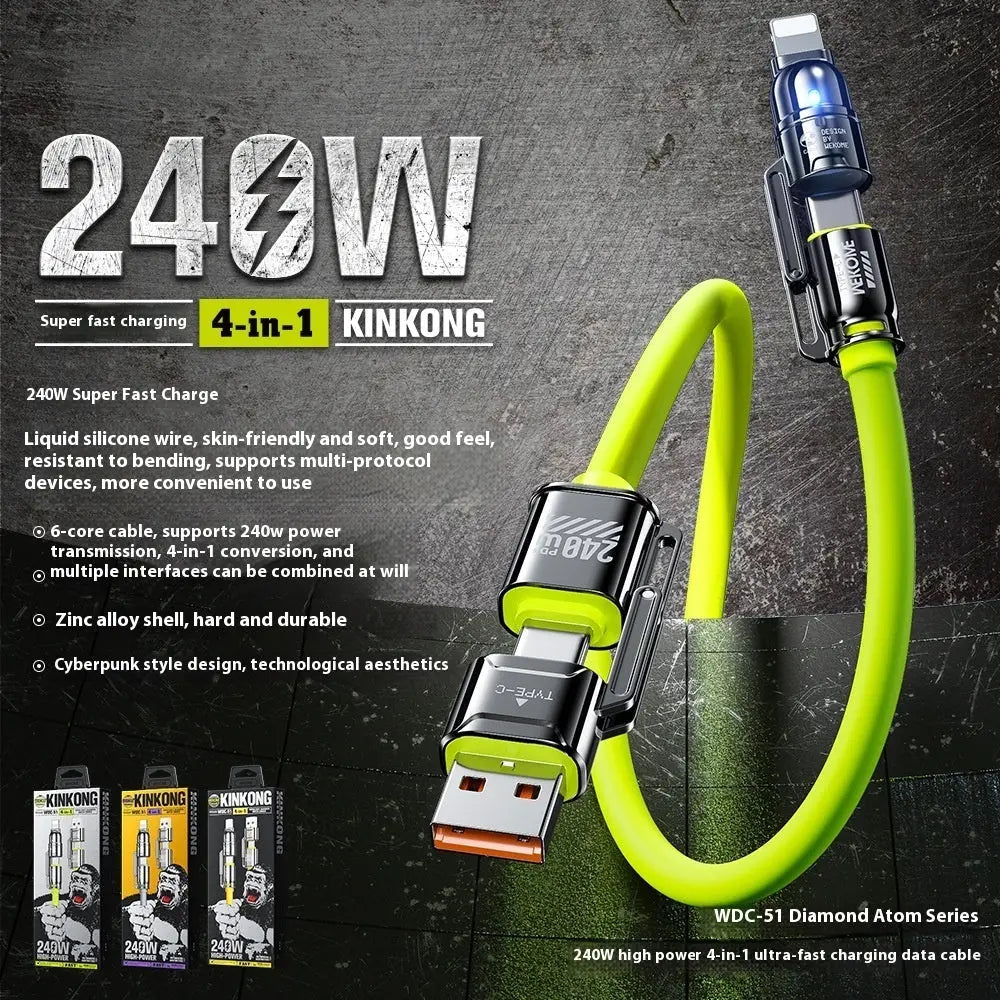 High-power Four-in-one Super Fast Charge Data Cable Charge Hub X