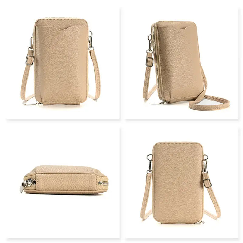 High-quality Lychee Pattern Mobile Phone Bags Women Small Crossbody Shoulder Bag Long Wallet Charge Hub X