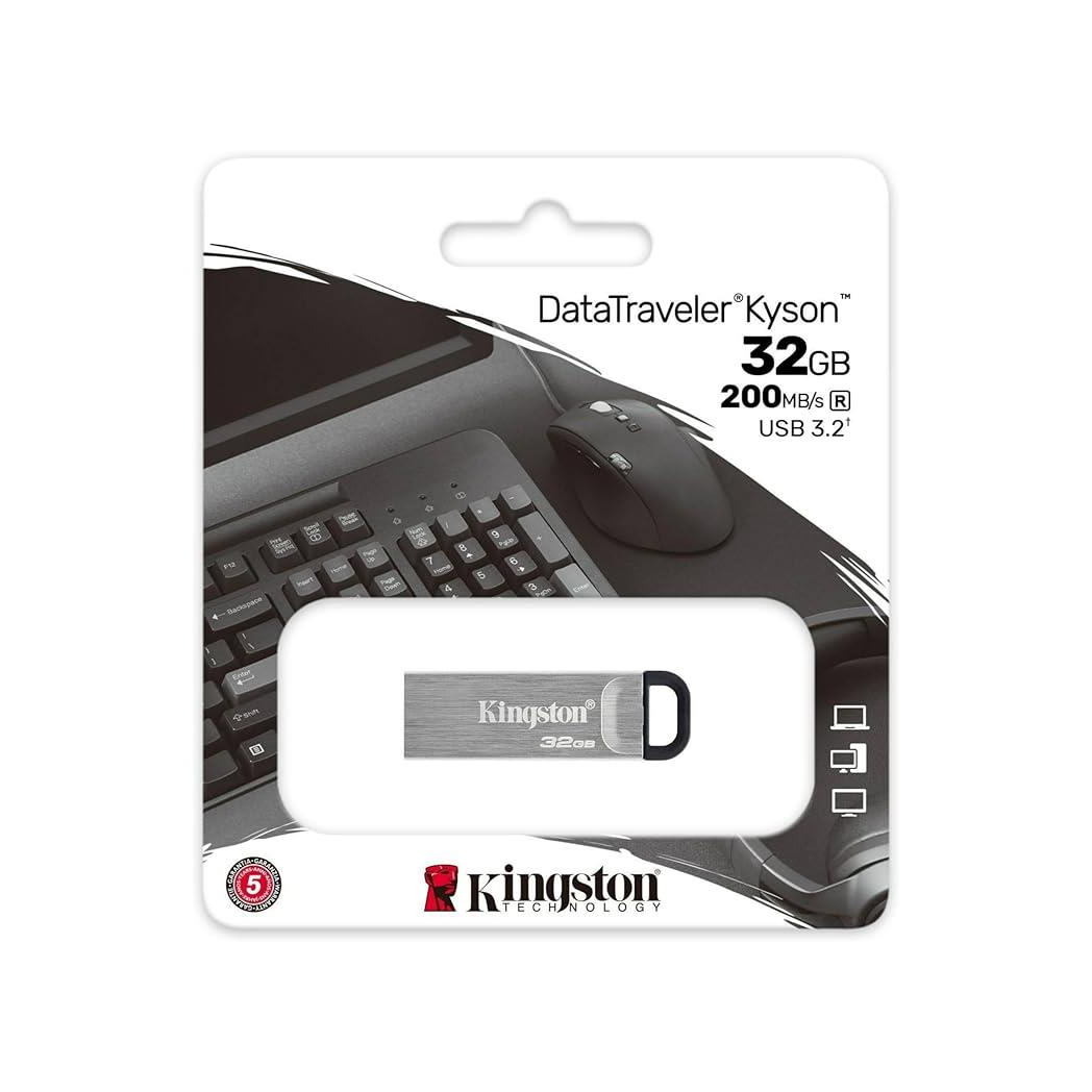 Kingston DataTraveler Kyson USB 3.2 Gen 1 Flash Drive 32GB - Stylish Capless Metal Case Kingston