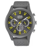 Lorus Mens Sports Chronograph Dated Grey/Yellow Dial Grey Rubber Strap Watch RT377JX9 Lorus