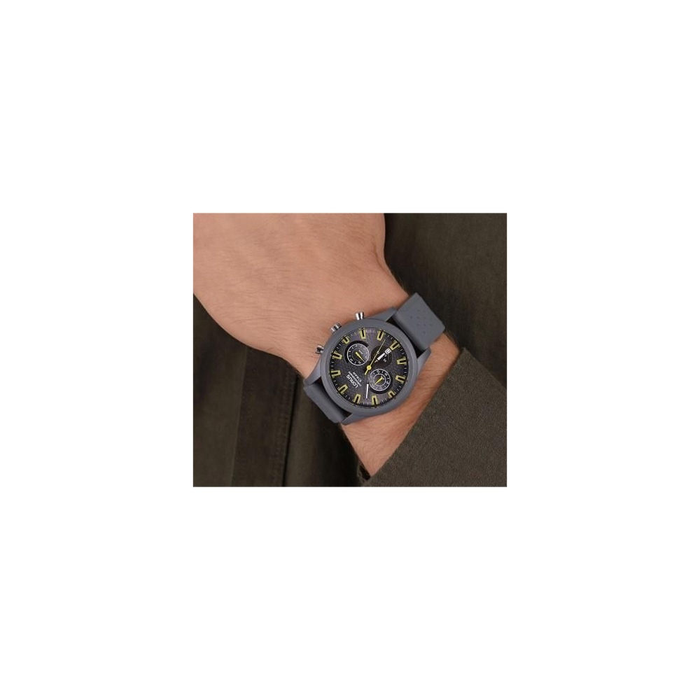 Lorus Mens Sports Chronograph Dated Grey/Yellow Dial Grey Rubber Strap Watch RT377JX9 Lorus