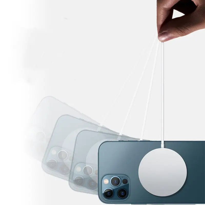 Smartphone with a white round object on a white background