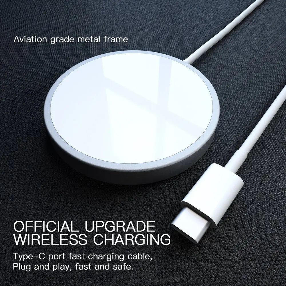 Wireless charging pad with Type-C cable on a dark background