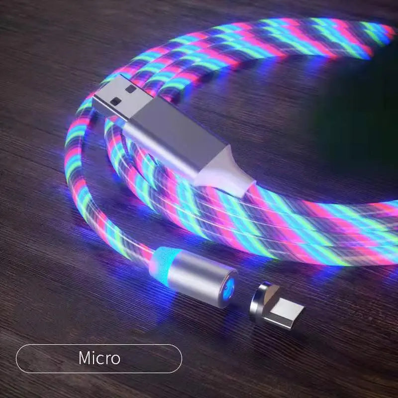 Magnetic Charging Cable Streamer Fast Charging Cable Lighting Micro USB Cable LED Magnet Charger Type-C Cable Charge Hub X