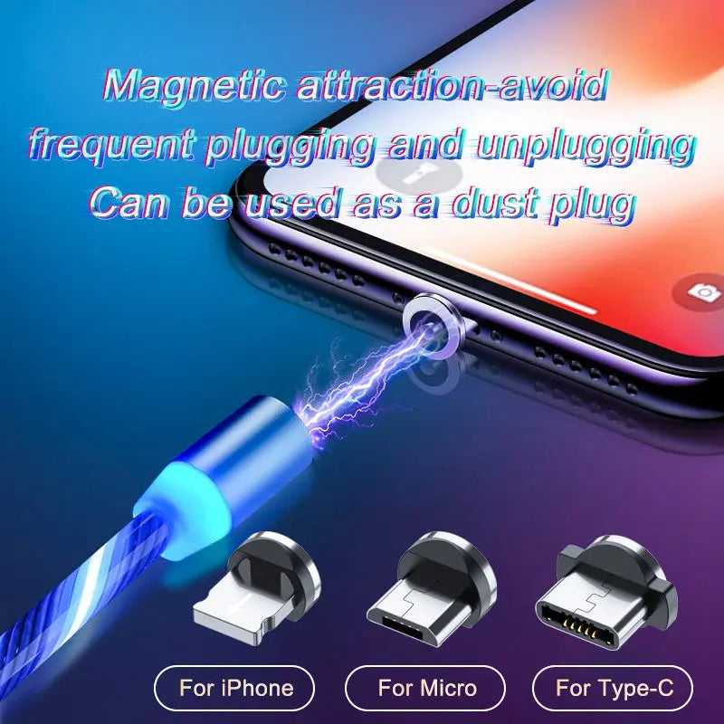 Magnetic Charging Cable Streamer Fast Charging Cable Lighting Micro USB Cable LED Magnet Charger Type-C Cable Charge Hub X