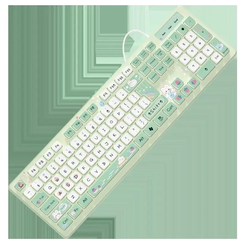 Milk Tea Rabbit Cute Chocolate Wired Keyboard Charge Hub X