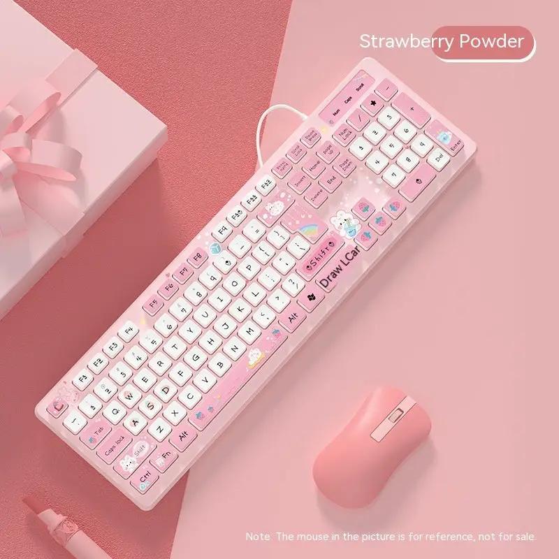 Milk Tea Rabbit Cute Chocolate Wired Keyboard Charge Hub X