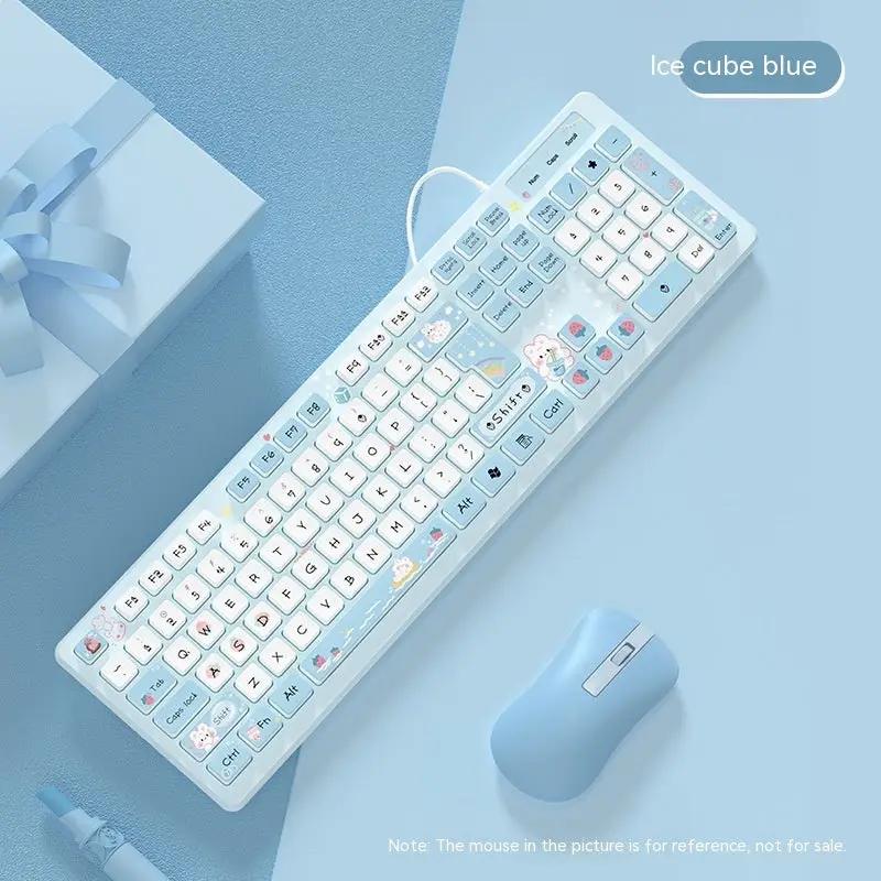 Milk Tea Rabbit Cute Chocolate Wired Keyboard Charge Hub X