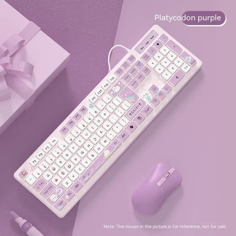 Milk Tea Rabbit Cute Chocolate Wired Keyboard Charge Hub X