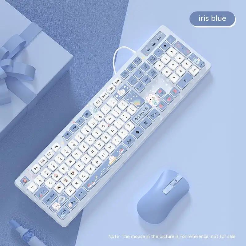 Milk Tea Rabbit Cute Chocolate Wired Keyboard Charge Hub X