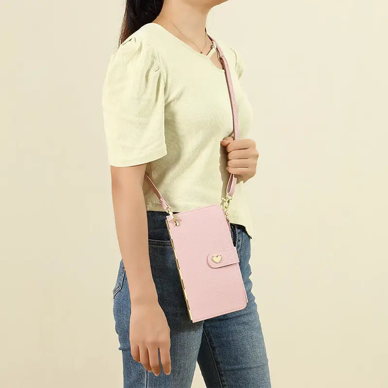 Mobile Phone Bags With Transparent Touch Screen Love Buckle Long Wallet Women Multifunctional Crossbody Shoulder Bag Charge Hub X
