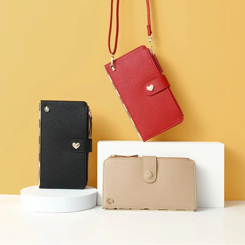 Mobile Phone Bags With Transparent Touch Screen Love Buckle Long Wallet Women Multifunctional Crossbody Shoulder Bag Charge Hub X