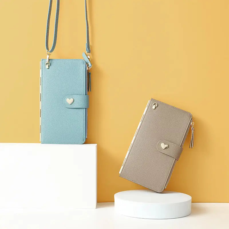 Mobile Phone Bags With Transparent Touch Screen Love Buckle Long Wallet Women Multifunctional Crossbody Shoulder Bag Charge Hub X