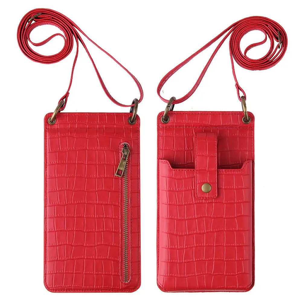 Multi-function Crossbody Bags For Mobile Phone Crocodile-pattern Wallet Card Holder Charge Hub X