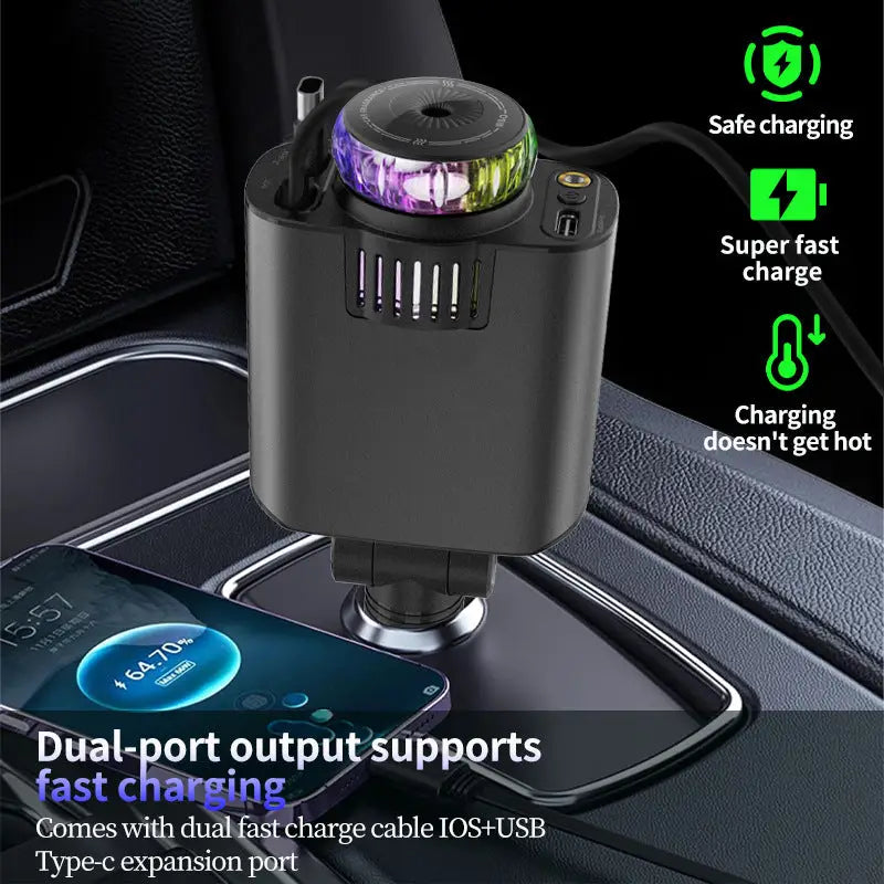 Multifunctional Purple Light Car Phone Charger - Charge Hub X