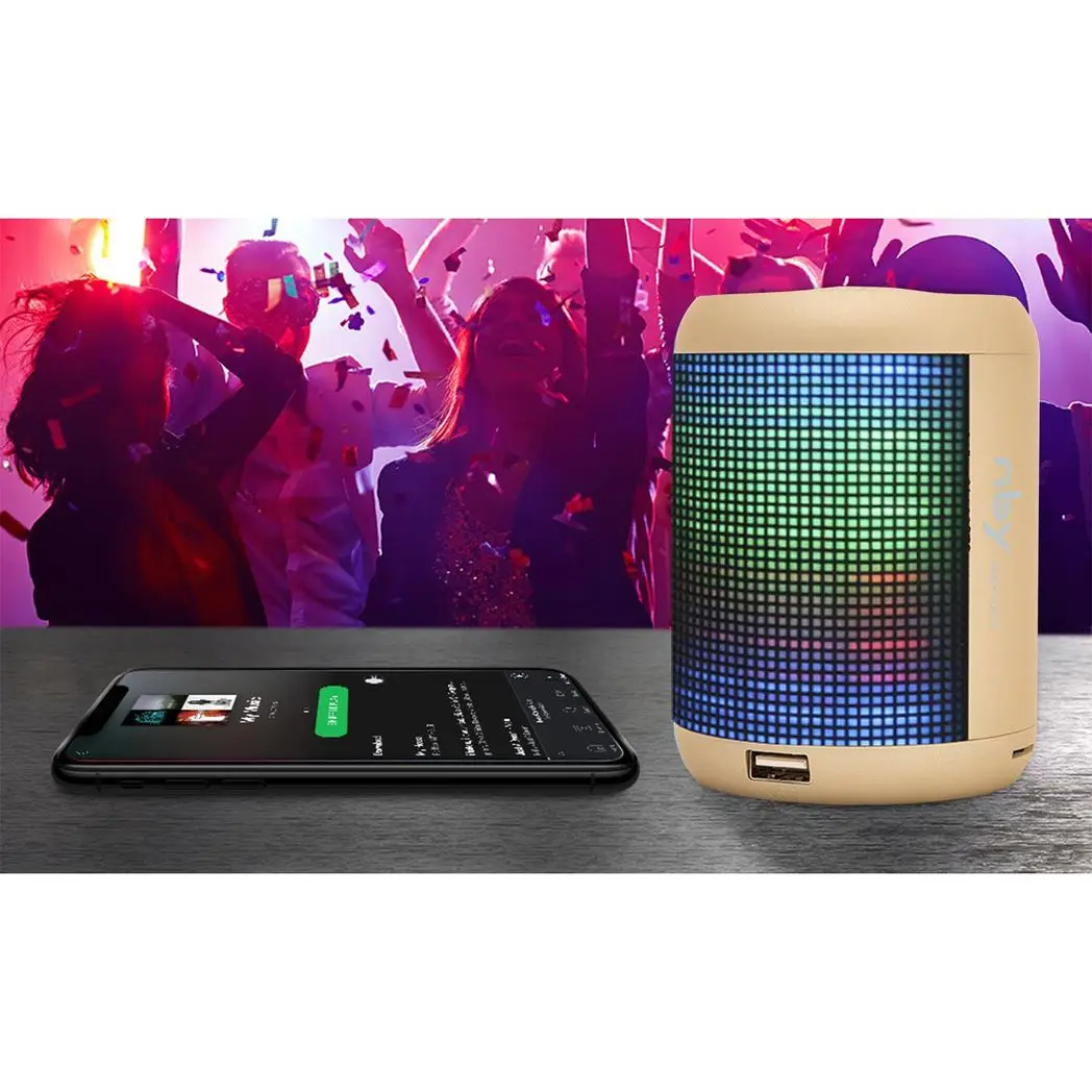 NBY Small Sound Activate LED Light Bluetooth Speaker And Dancing Fountain, Gold NBY