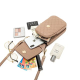 Plaid Sewing Design Mobile Phone Bags For Women Simple Buckle Multifunctional Crossbody Shoulder Bag Charge Hub X