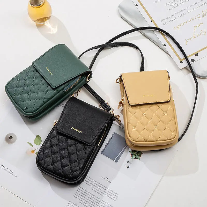 Plaid Sewing Design Mobile Phone Bags For Women Simple Buckle Multifunctional Crossbody Shoulder Bag Charge Hub X