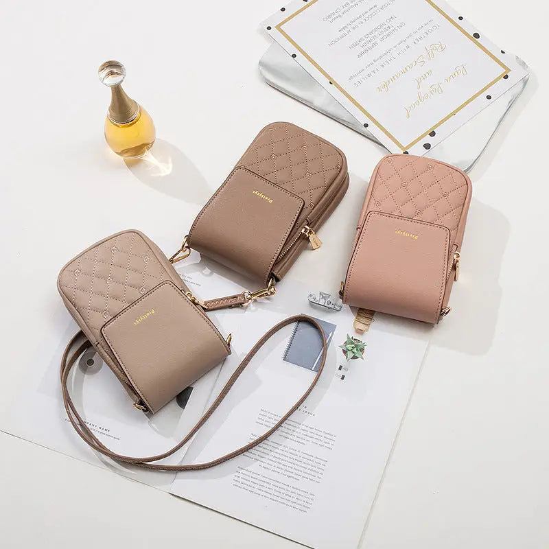 Plaid Sewing Design Mobile Phone Bags For Women Simple Buckle Multifunctional Crossbody Shoulder Bag Charge Hub X