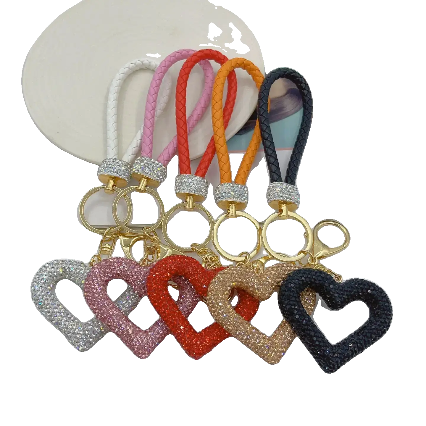 Polymer Clay Leather Rope Hollow Heart Keychain Cute High-end Bags Pendant Finished DIY Creative Small Pendant Wholesale Charge Hub X