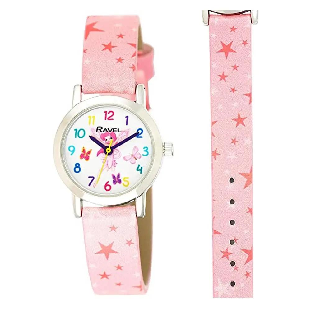 Ravel Children's Fairy Dial With Pink Stars Strap Watch - R1810.4 Ravel