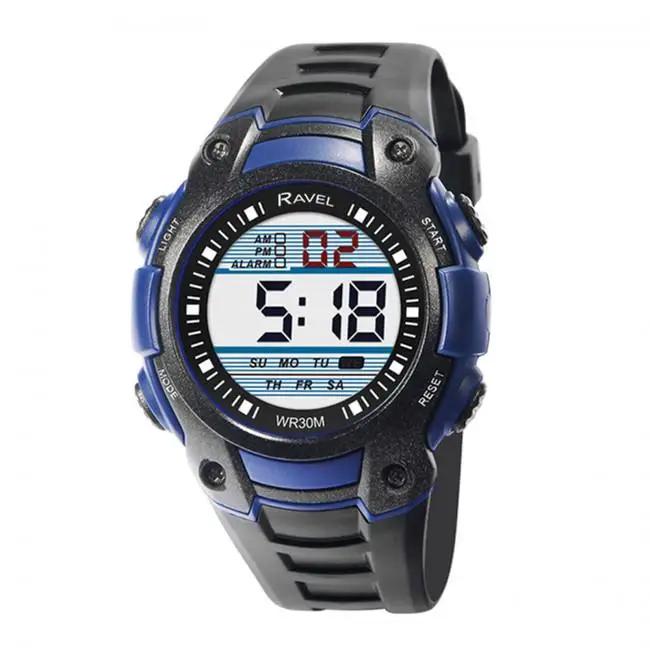 Ravel Mens 3ATM Digital Sports Black/Blue Watch RDG.14.10 Ravel