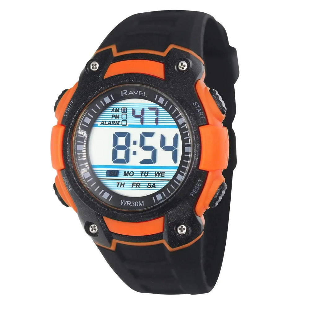 Ravel Mens 3ATM Digital Sports Black/Orange Watch RDG.14.16 Ravel