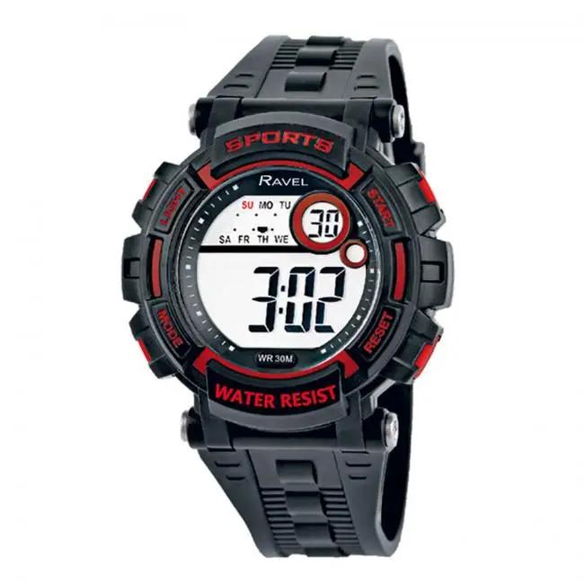 Ravel Mens 3ATM Digital Sports Black/Red Watch RDG.14.7 Ravel