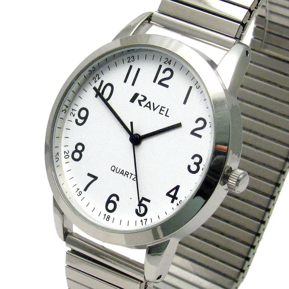 Ravel Mens Bold Number White Dial Gold Expander Bracelet Watch R0232.21.1 R0232.21.1