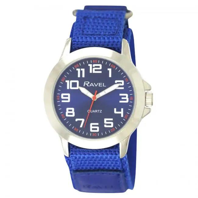 Ravel Mens Sports Case Blue Arabic Dial Blue Velcro Strap Watch R1601.65.66 Ravel
