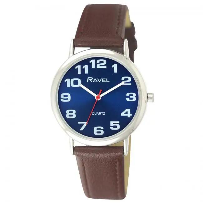 Ravel Unisex Classic Blue Dial Brown Strap Watch R0105.49.1 Ravel