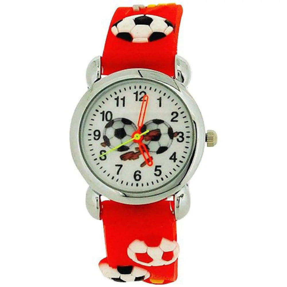 Relda Children's Analogue 3D Soccer Football Red Silicone Strap Boy's Watch REL46 Relda