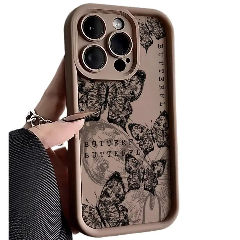 Retro Butterfly Print Phone Case – Shockproof Drop-Resistant Protective Cover Charge Hub X
