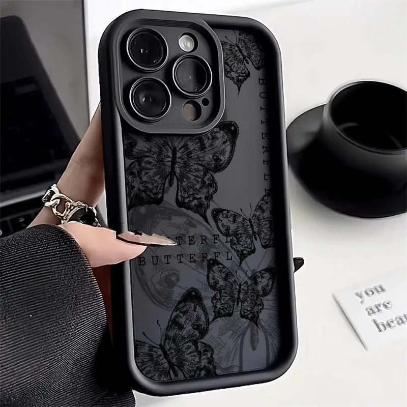 Retro Butterfly Print Phone Case – Shockproof Drop-Resistant Protective Cover Charge Hub X