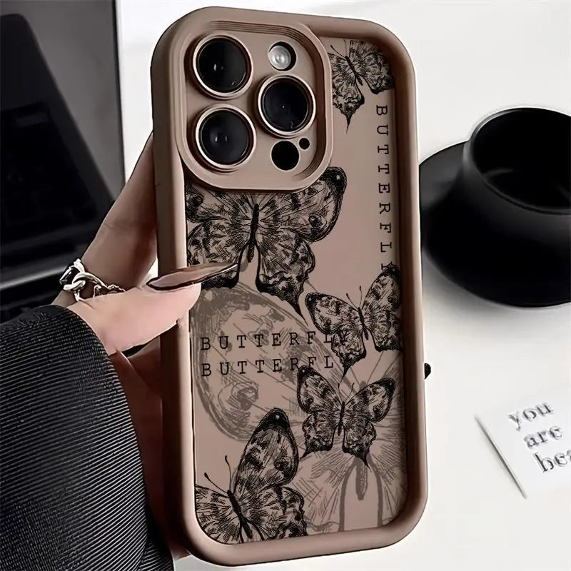 Retro Butterfly Print Phone Case – Shockproof Drop-Resistant Protective Cover Charge Hub X